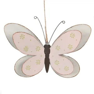 Růžovo-bílá kovová závěsná dekorace motýl M - 22*44*14 cm 6Y5578M