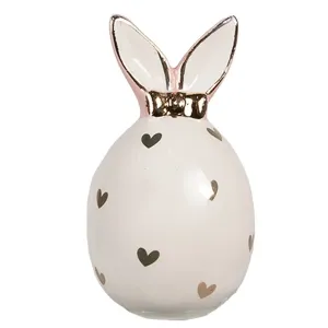 Růžovobílé keramické dekorační vajíčko Rabbit Heart - Ø 5x9 cm 6CE1678