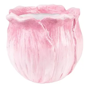 Růžový keramický obal na květináč ve tvaru květu tulipánu - Ø 12*10 cm 6PR3624