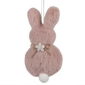 Růžový plyšový závěsný velikonoční králíček s kytičkou Magiccal - 6*2*11 cm 65360