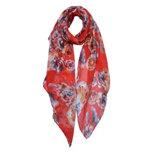 Červený dámský šátek s květy - 90*180 cm JZSC0753R