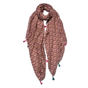 Hnědý dámský šátek s ornamenty a střapci- 90*180 cm JZSC0748CH