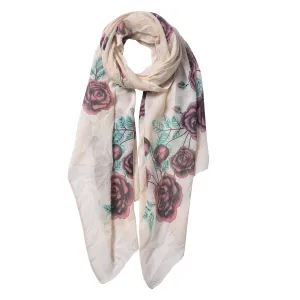 Krémový šátek s růžemi - 70*180 cm JZSC0533Y