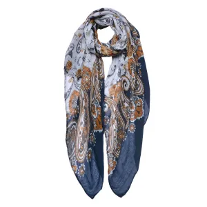 Modro-bílý dámský šátek s květy a ornamenty - 90*180 cm JZSC0754BL