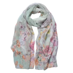 Pastelově zelený dámský šátek s jemnými květy - 50*160 cm JZSC0721GR