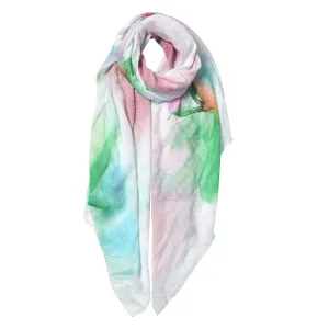 Růžovo modro zelený žíhaný šátek s potiskem - 80*180 cm JZSC0571