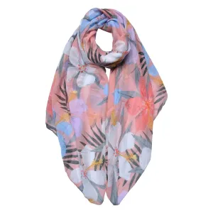 Růžový dámský šátek s barevnými květy - 85*180 cm JZSC0688P