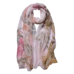 Růžový dámský šátek s květy Women Print Pink - 50*160 cm JZSC0723P