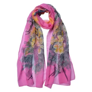 Růžový dámský šátek/ šál s barevnými květy - 50*160 cm JZSC0724P