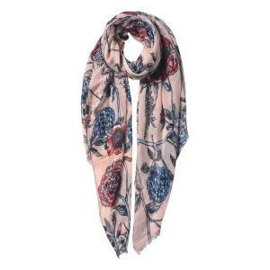 Růžový šátek s potiskem květin - 87*180 cm JZSC0564P