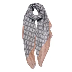 Šedo-hnědý dámský šátek s ornamenty - 90*180 cm JZSC0744