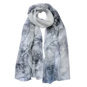 Šedý dámský šátek s květy Women Print Grey - 50*160 cm JZSC0723G