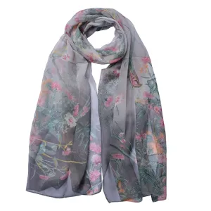 Šedý dámský šátek s lučními květy - 50*160 cm JZSC0719G