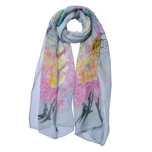 Šedý dámský šátek/ šál s barevnými květy - 50*160 cm JZSC0724G