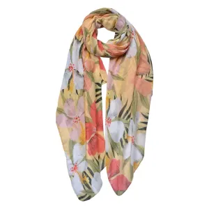 Žlutý dámský šátek s barevnými květy - 85*180 cm JZSC0688Y