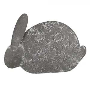 Šedá antik plechová figurka králík s květy - 16*4*11 cm 6Y5561