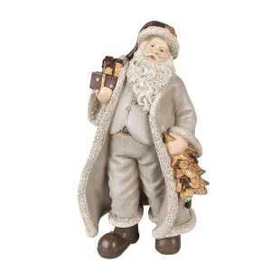 Šedá vánoční dekorace socha Santa s dárky - 15*12*25 cm 6PR4934