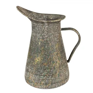 Šedý antik plechový dekorační džbánek se zlatou patinou - 21*15*25 cm 6Y5506