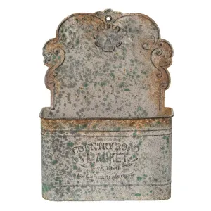 Šedý antik plechový nástěnný box na květiny s rezavou patinou Country Road - 24*10*33 cm 6Y4992
