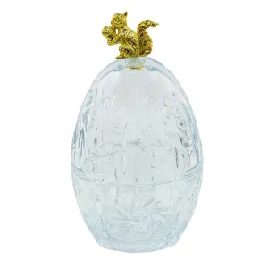 Skleněná dóza ve tvaru vejce se zlatou veverkou - Ø 10*18 cm 6GL3444