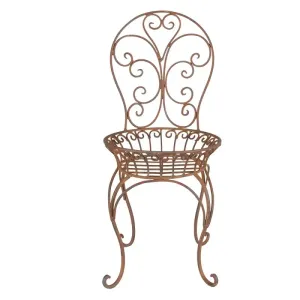 Hnědo-rezavý antik kovový stojan na květiny ve tvaru židle - 24*24*53 cm 6Y4836