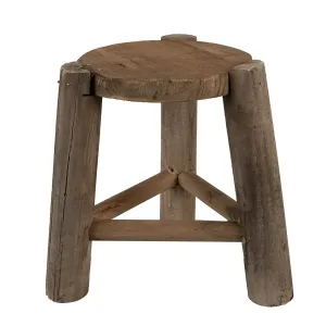 Hnědý dekorační květinový dřevěný kulatý stolek - Ø 18*21 cm 6H2216 antik