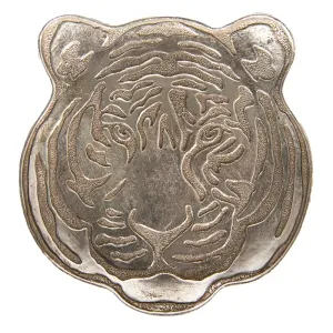 Stříbrná dekorativní miska/talířek v dekoru hlavy tygra Tiger - 19*19*2 cm 6PR4773