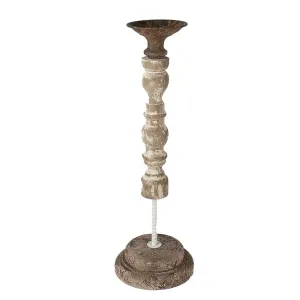 Béžový antik dřevěno-kovový svícen Nicolle - Ø 17*51 cm 6H2187