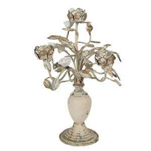 Béžový antik kovový svícen s květy na úzké svíčky Frillia - Ø 31*48cm 6Y5456