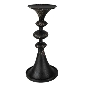 Černý antik kovový svícen na širokou svíčku Paolo - Ø 15*34 cm 6Y4945