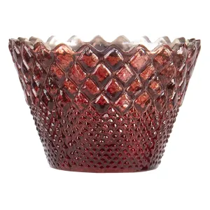 Červený skleněný broušený svícen na čajovou svíčku - Ø 10*7 cm 6GL3216