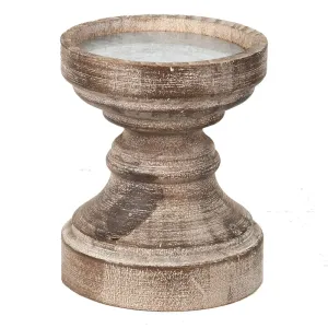 Hnědý antik dřevěný svícen na širokou svíčku - Ø 14*16 cm 6H2232