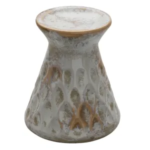 Keramický svícen s šedou patinou a vzorem Karen - Ø 14*16 cm 6CE1326
