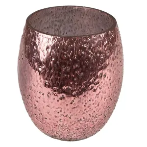Růžový skleněný svícen na čajovou svíčku - Ø 8*9 cm 6GL3880