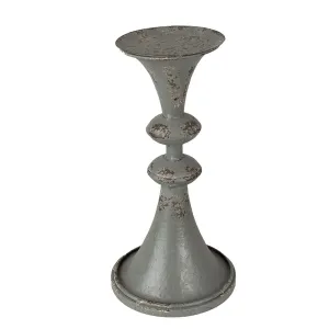 Šedý antik kovový svícen na širokou svíčku Paolo - Ø 13*26 cm 6Y4946
