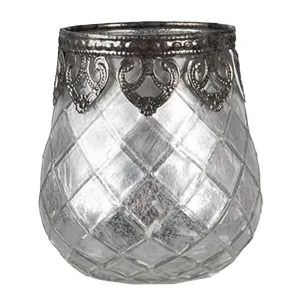 Stříbrno-šedý skleněný svícen na čajovou svíčku - Ø 9*11 cm 6GL4383