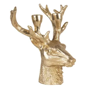 Zlatý svícen hlava jelena s patinou - 22*21*24 cm 6PR3441GO