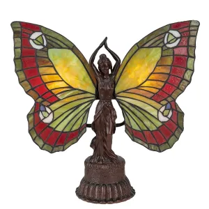 Barevná stolní lampa Tiffany Butterfly Lady - 41*20*41 cm E14/max 2*25W 5LL-6085