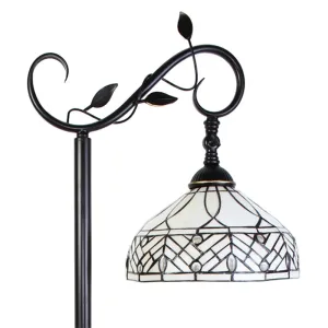 Bílá stojací Tiffany lampa kamínky a ornamenty - 36*25*152 cm E27/max 1*60W 5LL-6245