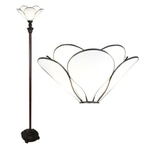 Bílá stojací Tiffany lampa ve tvaru květu Flower white - Ø 31*183 cm E27/max 1*40W 5LL-6219