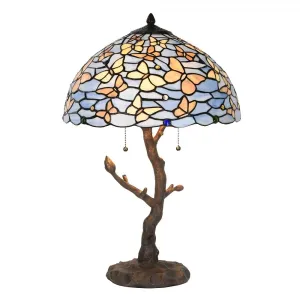 Modrá stolní lampa Tiffany Butterflies - Ø 40*60 cm 5LL-6344