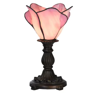 Růžová stolní lampa Tiffany Christelle - Ø 20*30 cm E14/max 1*25W 5LL-6099