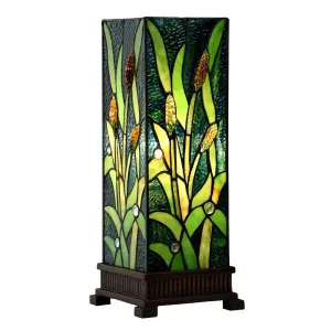 Zelená hranatá stolní lampa Tiffany Squilla - 18*18*45 cm E27/max 1*60W 5LL-6310