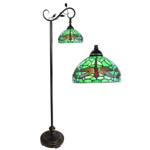 Zelená stojací Tiffany lampa s vážkami Dragonfly  - 36*25*152 cm E27/max 1*60W 5LL-6242