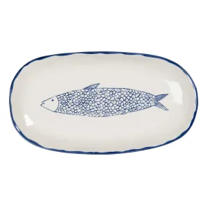 Keramický servírovací talíř s modrým dekorem ryby Atalante - 30*16*3 cm 6CE1245