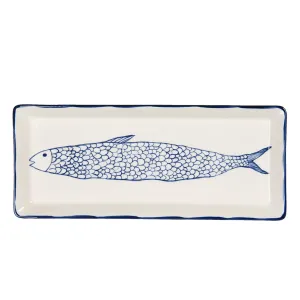 Servírovací talíř s modrým dekorem ryby Atalante - 30*12*2 cm 6CE1243