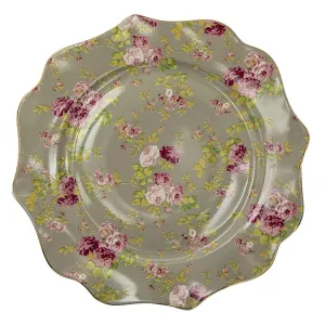 Velký porcelánový zelený talíř s květy Rose - Ø 28*2 cm 6CE1292