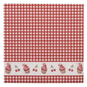 Červené kárované papírové ubrousky s dortíčky Cherry Cupcake - 33*33 cm (20ks) CUP73-2