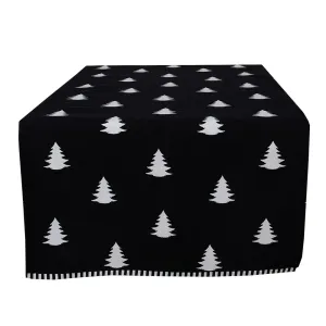 Černý bavlněný běhoun na stůl se stromky Black&White X-Mas - 50*140 cm BWX64