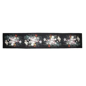 Černý běhoun na stůl s květy - 35*180 cm KT065.007